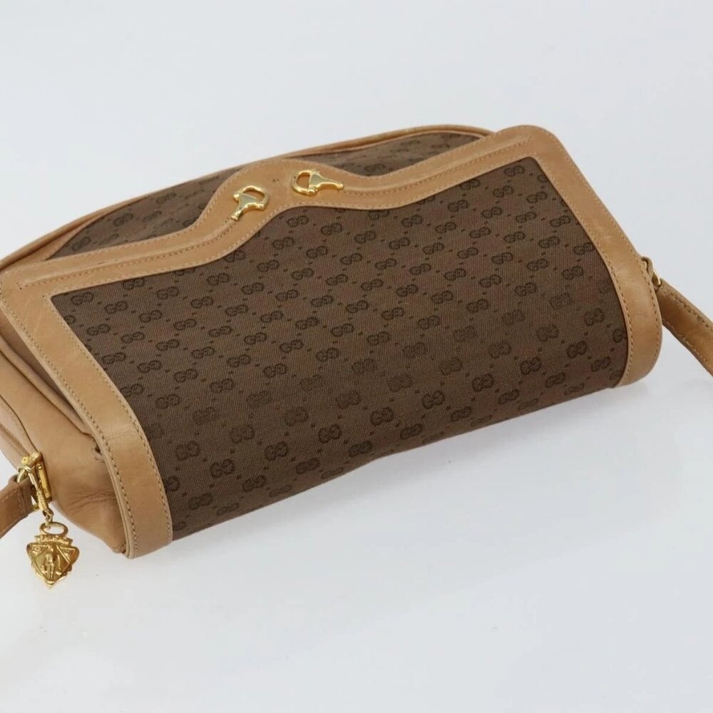 GUCCI Micro GG Canvas Shoulder Bag Brown Gold Auth BA6220 - Picture 7 of 14